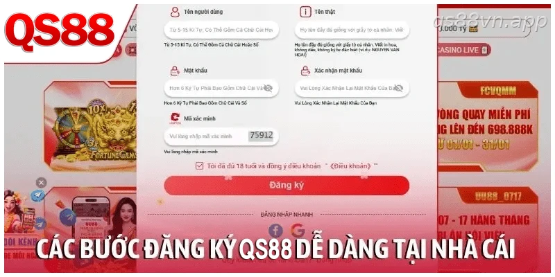 Các bước đăng ký QS88 dễ dàng tại nhà cái