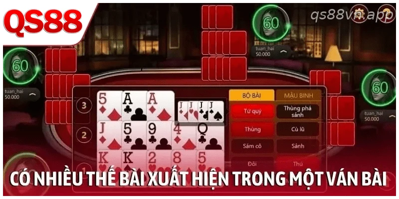 Có nhiều thế bài xuất hiện trong một ván bài binh