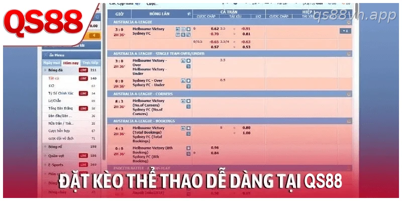 Đặt kèo thể thao dễ dàng tại QS88