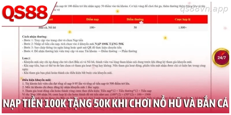 Nạp tiền 100K tặng 50K khi chơi nổ hũ và bắn cá