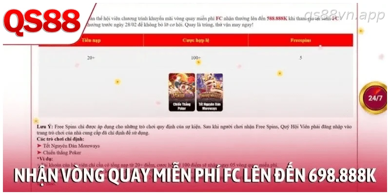 Nhận vòng quay miễn phí FC lên đến 698.888K