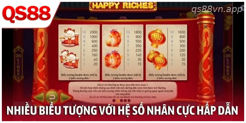 Nhiều biểu tượng với hệ số nhân thưởng cực hấp dẫn