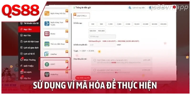 Sử dụng ví mã hóa để nạp tiền QS88 bằng crypto
