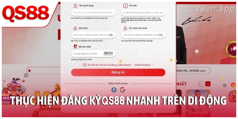 Thực hiện đăng ký QS88 nhanh trên di động